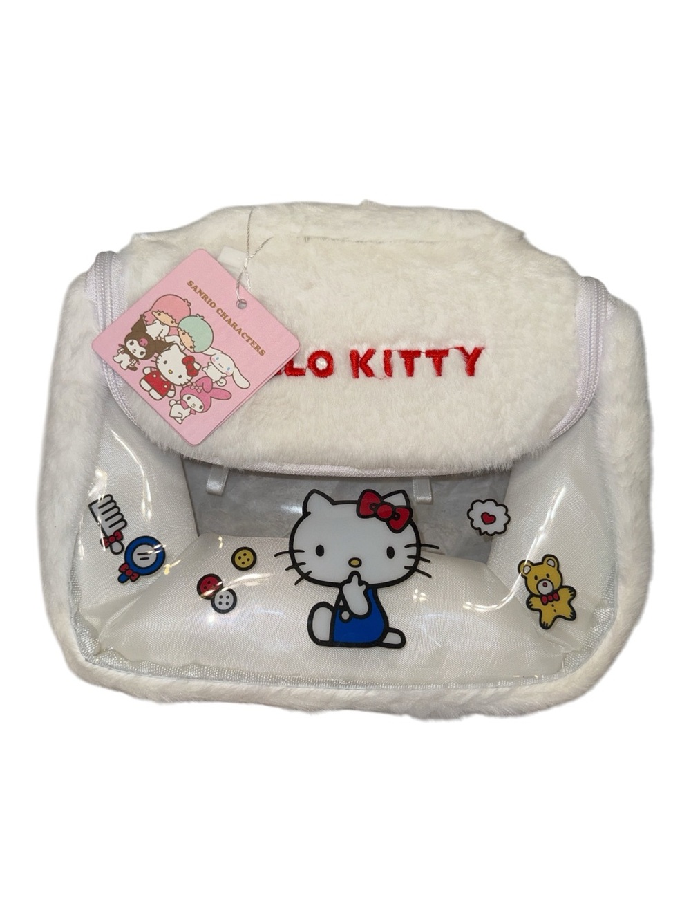 Hello Kitty White Plush Trim Kids Travel Toiletry Bag with Characters